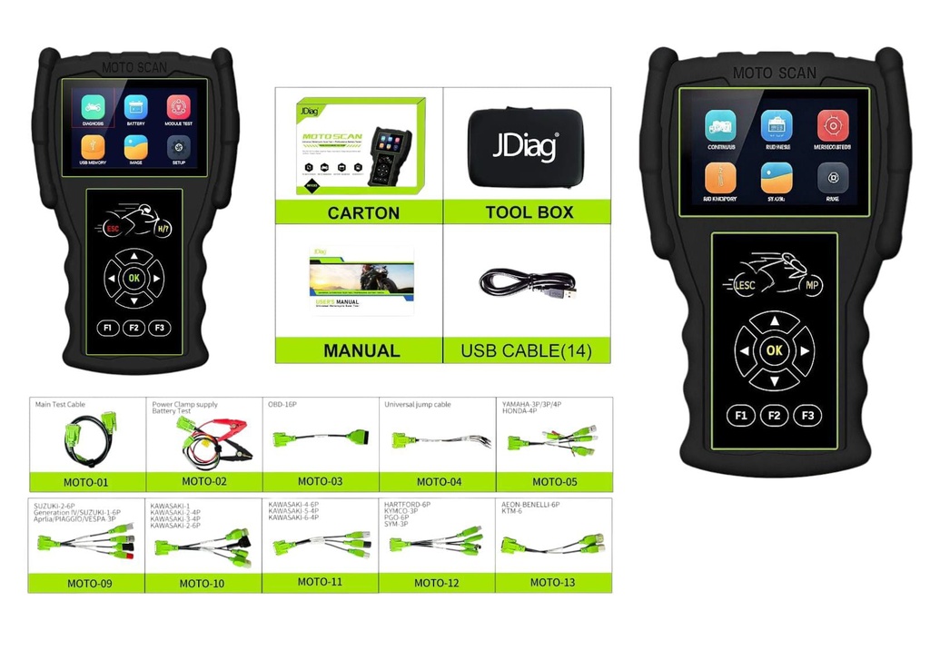 ESCANER J-DIAG M100 PRO MULTIMARCA (ANALIZADOR DE BATERÍA, FLUJO DE DATOS, PRUEBA DE ABS, LECTURA Y BORRADO DE CÓDIGOS)  MOTOCICLETA